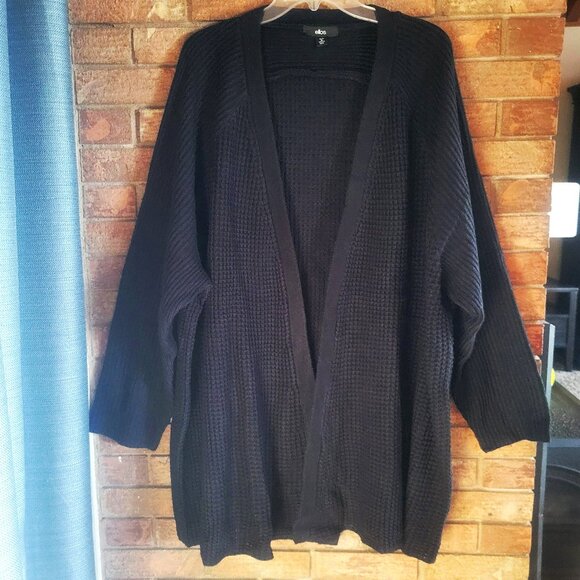 Ellos Women's Open Front Black Waffle-Knit - Plus Size 3X - Picture 1 of 8